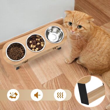 Підвищені годівниці для котів Optyuwah - набір 3 шт. з регулюванням висоти, з нержавіючої сталі, для води та корму, підходять для котів та маленьких собак, жовті