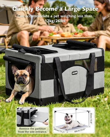 Транспортна переноска для котів Pecute – переноска-сумка для 2 котів, сіра, складана