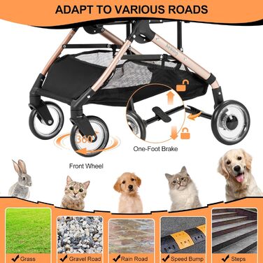 3 в 1 Візок для собак з знімним автокріслом, будки та переноски, складаний. Візок для домашніх тварин, дитячий візочок (Хакі, 20 кг)