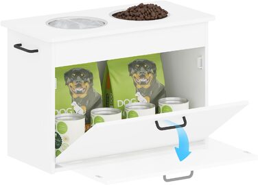 Підвищений годівниця для собак великих порід, білий футерний шафчик з 2 нержавіючими мисками, станція для годування собак з місцем для зберігання та 3 ручками, годівниця для собак на підставці, бар для собак середніх порід, 60x30x41 см