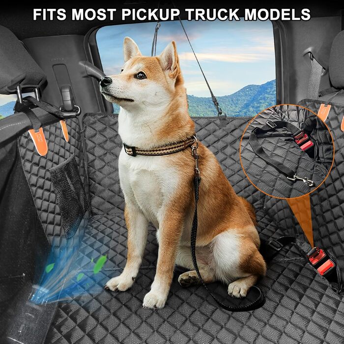 Накидка на сидіння автомобіля для собак JOEJOY, 147 x 73 см, чорна, водовідштовхувальна, захист від подряпин, з кріпленням для безпеки