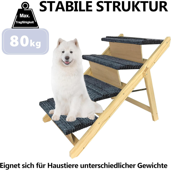 Сходинки для собак 2-в-1 зі справжнього дерева (сосна) – складані, протиковзні, для виходу на вулицю, до 80 кг, 100×46×9 см