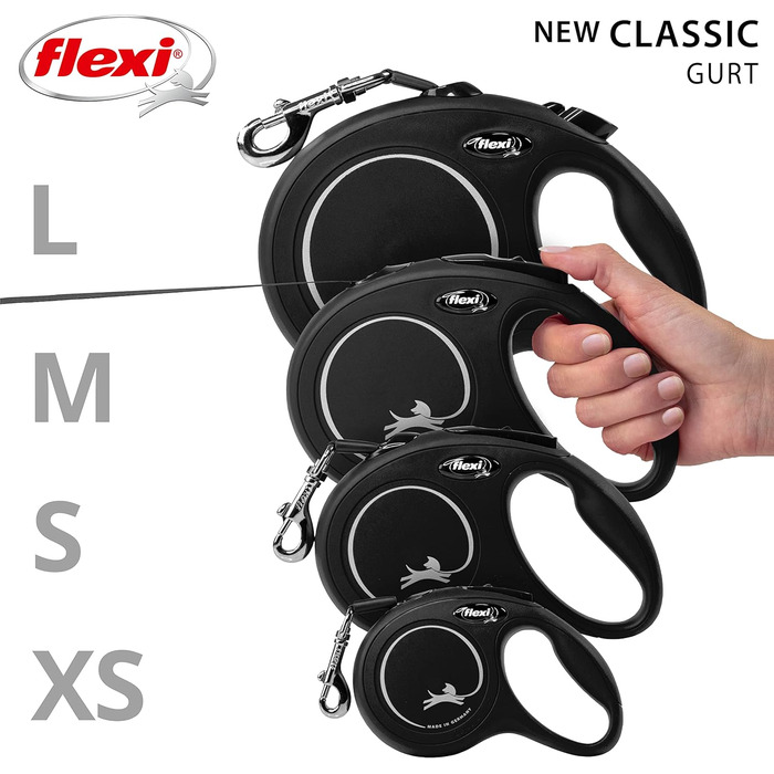 Рулетка Flexi New Classic чорна, 5 м, для собак до 50 кг