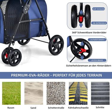 GYMAX Складаний візок для собак, буги для тварин з 2 знімними кишенями, візок для собак з передніми та задніми дверцятами, переноска для домашніх тварин з сітчастою тканиною та колесами з гальмами, переноска для собак та котів (Блакитний)