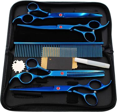 Професійний набір ножиць для грумінгу собак та котів, нержавіюча сталь, прямі, розріджуючі та вигнуті ножиці, гребінець, етиуль