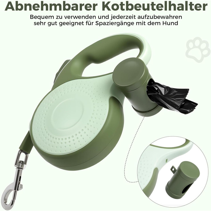 Рулетка для собак BMaobbo 8м, міцна сталева лебідка, тримач для відходів, антизаплутування, швидке гальмування, для собак до 50кг, для тренувань, лісу, пляжу