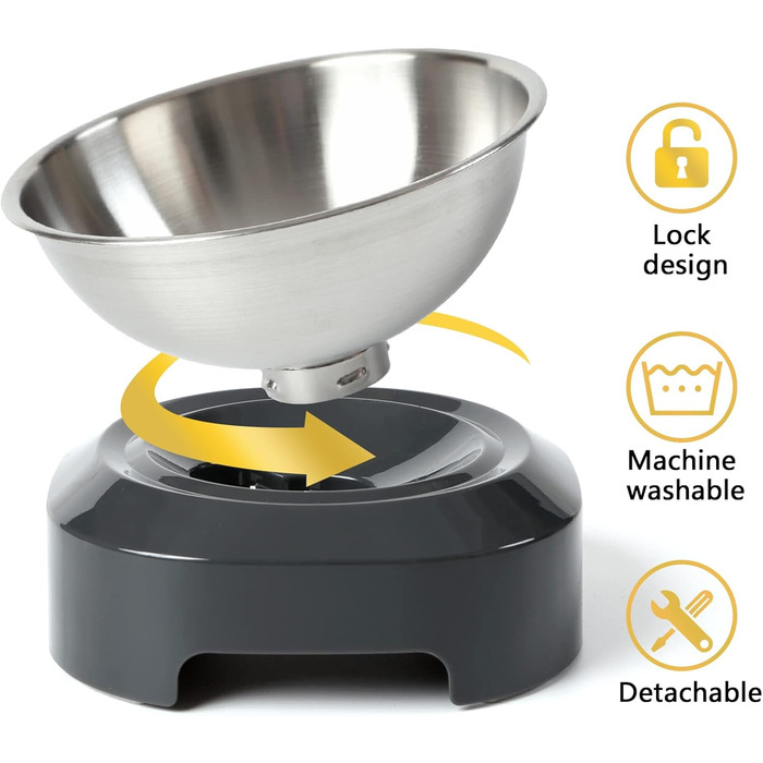 Миска для котів з нахилом 15°, нержавіюча сталь, харчова якість, миється в посудомийній машині, силіконова основа, для котів та цуценят, 1 шт.