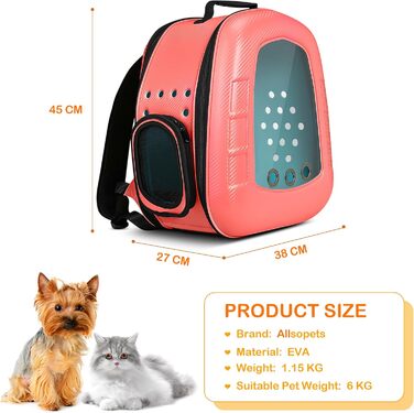 Рюкзак-переноска для кота/цуценя ALLSOPETS Bubble, рожевий. Знімна підстилка, для подорожей, прогулянок