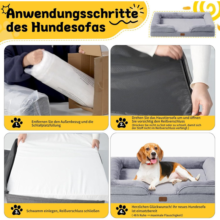 Ортопедичне ліжко для собак середніх та великих порід, 109x84x21 см, з високощільним шаром, знімний водонепроникний чохол, зручне, неслизьке (Світло-сірий, L)