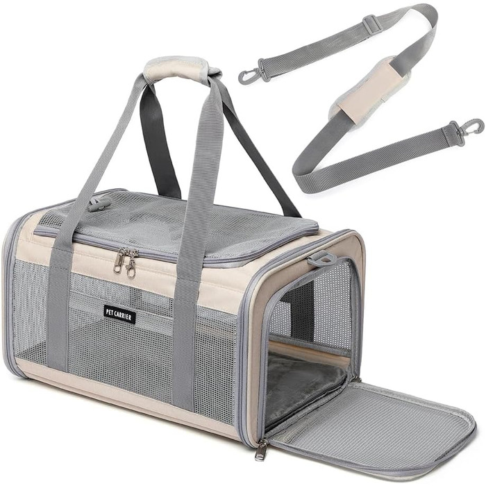 Транспортувальна сумка для котів та маленьких собак, схвалена авіакомпаніями, дихаюча та складна, портативна сумка для подорожей, для бартагамен, цуценят, підвісна сумка, хакі, розмір S