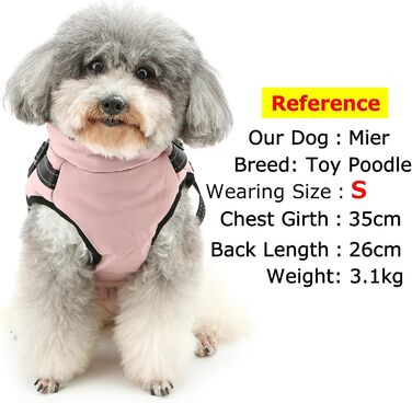Зунеа Тепла куртка для собак маленьких порід, для цуценят з повідком, світловідбиваюча, регульована, на блискавці, рожева, XS/S