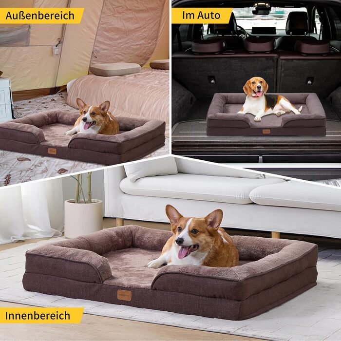 Ортопедичне ліжко для собак великих порід 139x110x21 см, з високощільним губчатим наповнювачем, для здорових суглобів, знімний водонепроникний чохол, зручне, неслизьке, коричневе XL