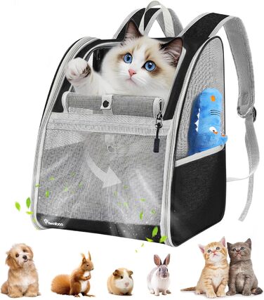 Рюкзак для котів і собак Pawaboo з оглядовим вікном, дихаючою сіткою, для перенесення домашніх тварин до 10 кг, чорний, для подорожей і прогулянок