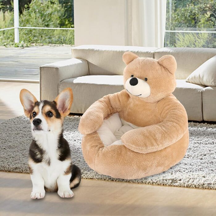 М'яке ліжко для котів та собак, плюшеве, кругле, знімний чохол, 60 см (Хакі)