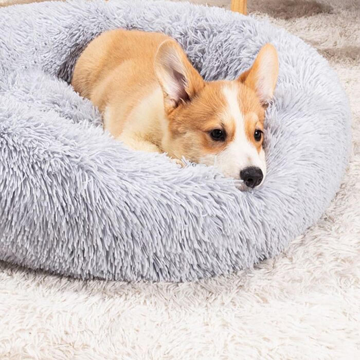 М'яке ліжко для собак та котів Doughnut, зручне гніздо, Ø40 см, сірий колір, для маленьких собак та котів (до 2.5 кг)