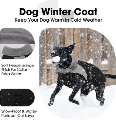 Зимовий теплий куртка для собак Nanaki з флісовою підкладкою, водонепроникний, світловідбиваючий, з отвором для повідка, пухнастий комір, середній розмір, для прогулянок на вулиці, полювання, простий у використанні, X-Large, чорний