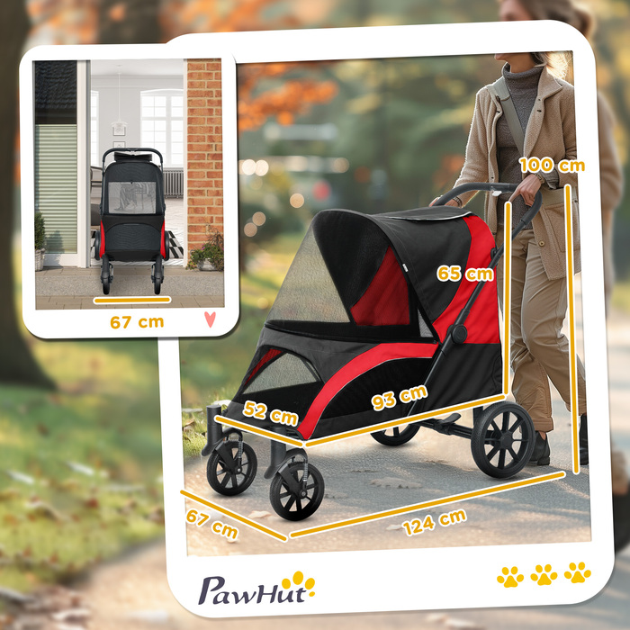 PawHut Dog Stroller Dog Buggy Foldable для великих собак і кішок до 30 кг Cat Buggy з подушками Сітка Вікна Двері Сумка для зберігання Котяча коляска з безпечними повідцями, гальмами, Баггі Чорний | Аосом