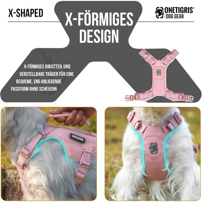 Шлейка для собак OneTigris MINI Trooper, рожева, XS, з повідком 150 см, з ручкою для контролю та 2 позиціями для буксирування