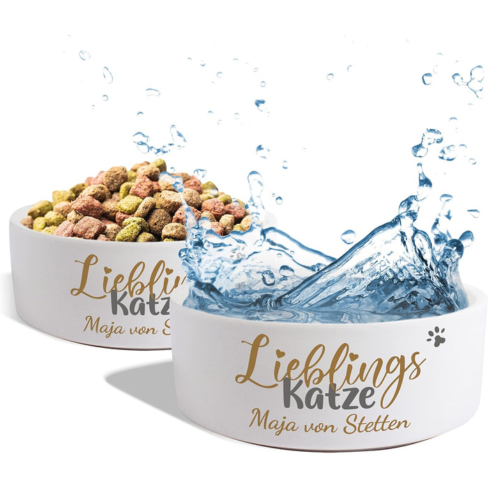 Котловий набір з кераміки з іменем 'Улюблений кіт' | Набір мисок для їжі та води для котів | Миски для котів з підставкою | Подвійний набір мисок для котів 500 мл