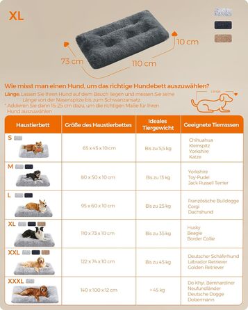 Ліжко для собак Feandrea, м'який килимок, довгий плюш, 122 x 74 см, м'яка підкладка, можна прати, багатофункціональне, PGW204K01 (L 110 x B 73 x H 10 см, темно-сірий)