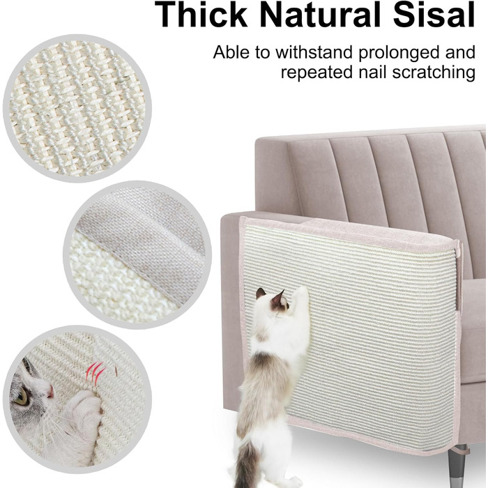 Захист для дивану від кігтів котів, 70 x 50 см, з сизалю, для правої руки. Захист меблів від кігтів котів