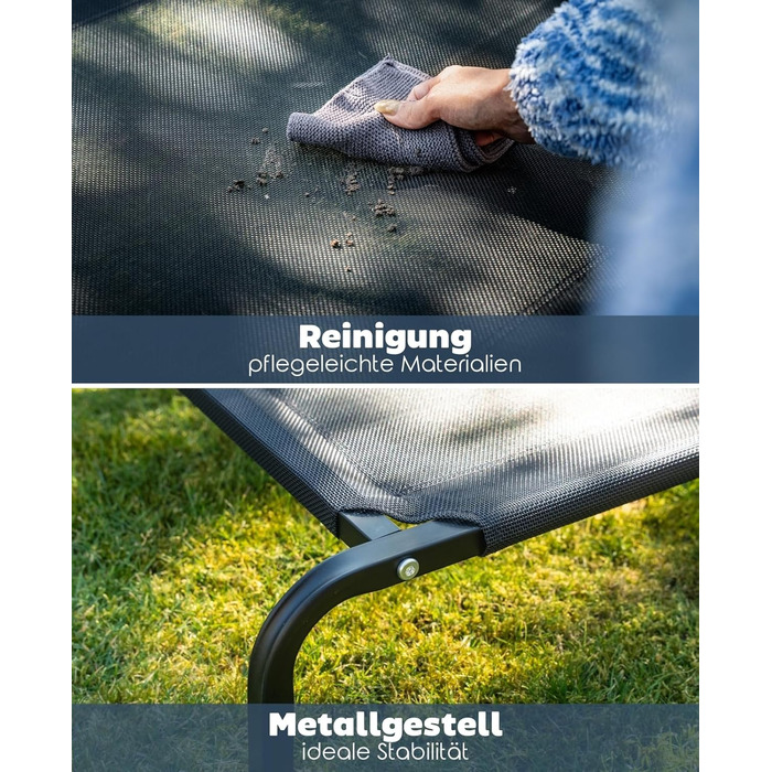 Лежанка для собак Lionto Outdoor, 75x47 см, піднята, з металевим каркасом, чорна, знімний дихаючий чохол