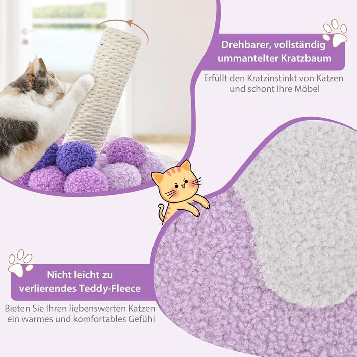 Котячий будиночок COSTWAY з когтеточкою, фіолетовий, 37x37x67 см