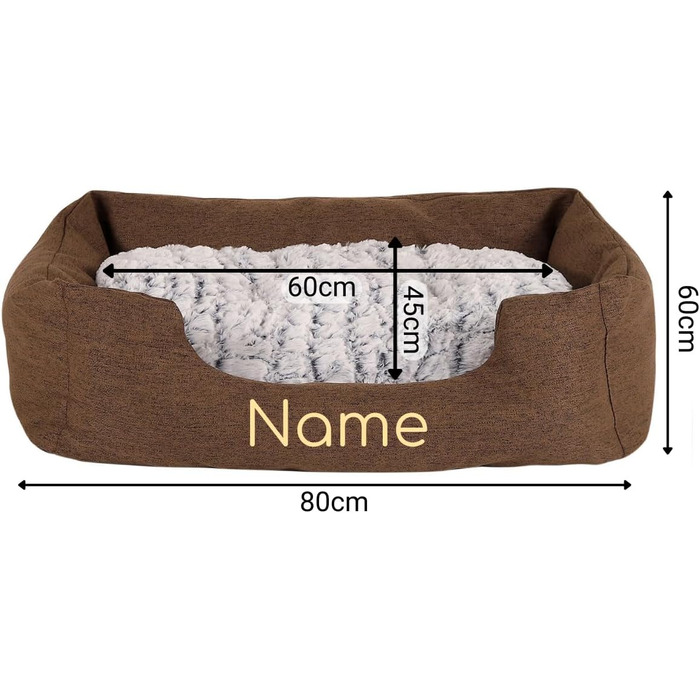 Клітка-лежанка для собак Lionto з м'яким змінним подушками, затишна лежанка для домашніх тварин у меланжевому дизайні з глибоким входом для собак та котів усіх розмірів, 80x60 см, м'яка лежанка для собак, коричнева (з написом) Коричнева L 80 x W 60 x H 26