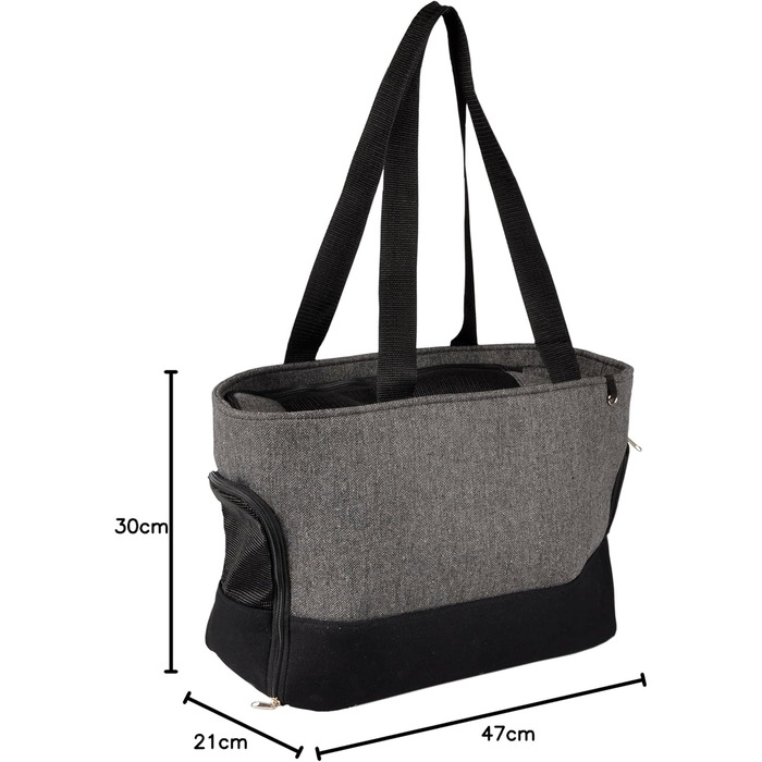 Сумка для собак Brigitta Grau – текстильна переноска з вентиляцією та безпечною шнурковою лебідкою – 47x21x30 см