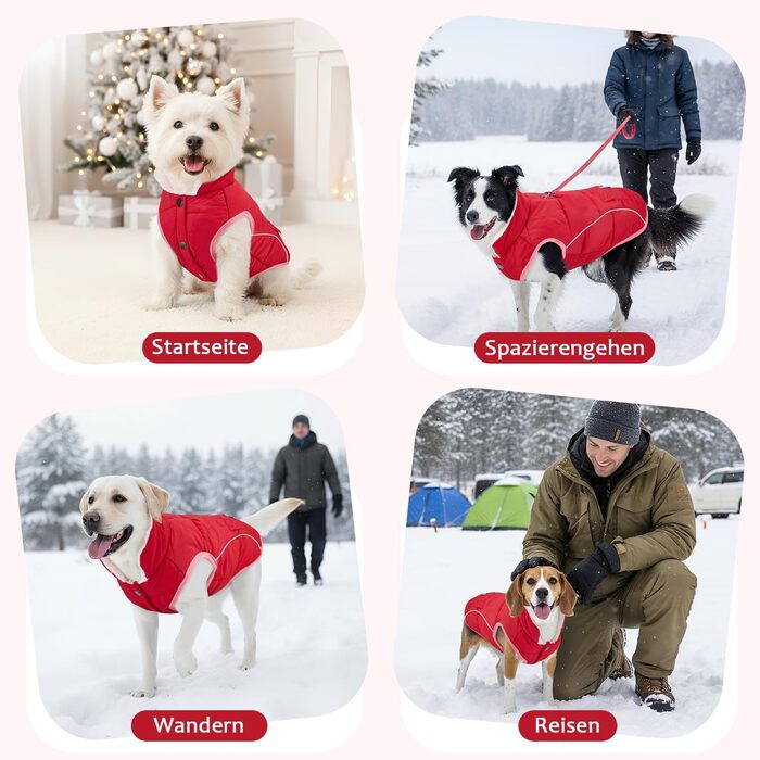 Зимовий одяг для собак Nasjac: тепла куртка зі снігозахистом, флісовою підкладкою, світловідбиваючими смугами та кишенями. Водовідштовхуюча жилетка для собак малих та середніх порід, червона, розмір L