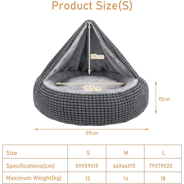 Крісло-гніздо для собак та котів середніх порід JOEJOY, 66x66x15 см, сірий колір, з подушкою, миється, зручне