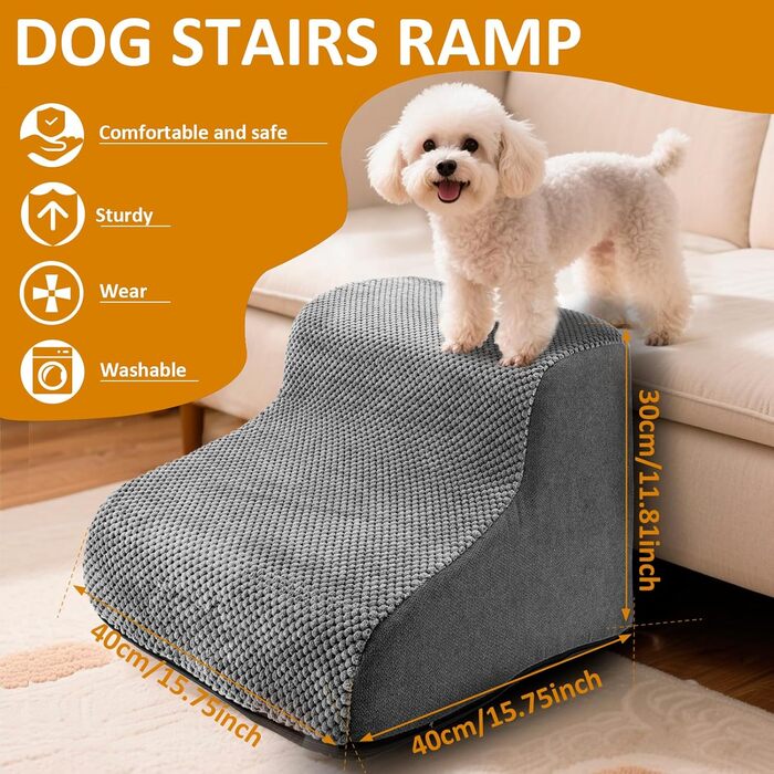 Сходинка для собак, ліжко-сходинка, 5 сходинок для маленьких собак, зручна та миюча, з неслизьким дном, для ліжка, дивану та авто, сіра, розмір S