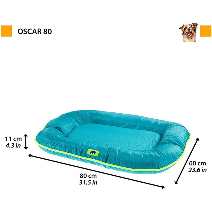 Ортопедичне ліжко для собак великих порід Ferplast: м'яка, водонепроникна лежанка з знімним покриттям, 110 x 70 x 8 см. Сірий, синій колір. Розмір подушки: 60 x 80 x 11 см