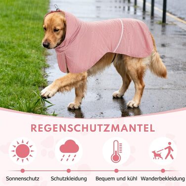 Водонепроникний дощовик для собак з світловідбиваючими смугами та отвором для хвоста - Дихаюча куртка для собак різних розмірів, вітростійка та регульована для собак середніх та великих порід (Рожевий, M)