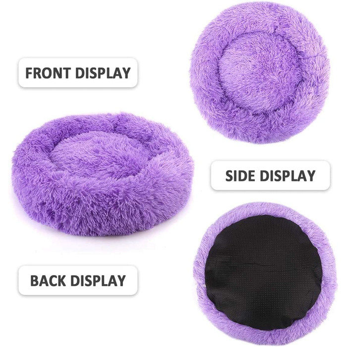 Кругле ліжко для собак та котів Donut, плюшеве, миється, 110 см (фіолетовий)