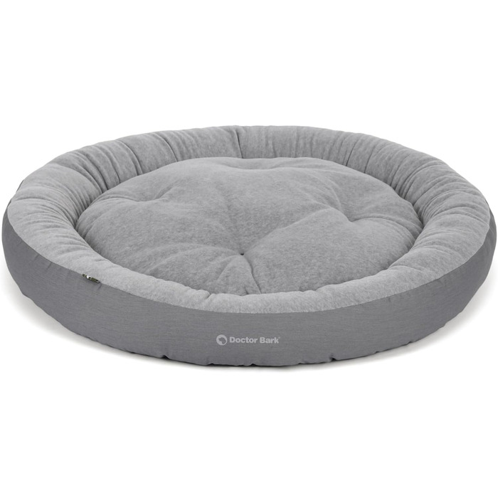Кругле лежанка для собак великих порід Doctor Bark GreenLabel, 70x60 см, світло-сірий, з м'яким флісовим/бавовняним подушкою