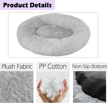 Кругле лежанка-гніздечко для собак та котів, 80 см, сірий колір, плюшевий, миючий, для дрібних та середніх порід