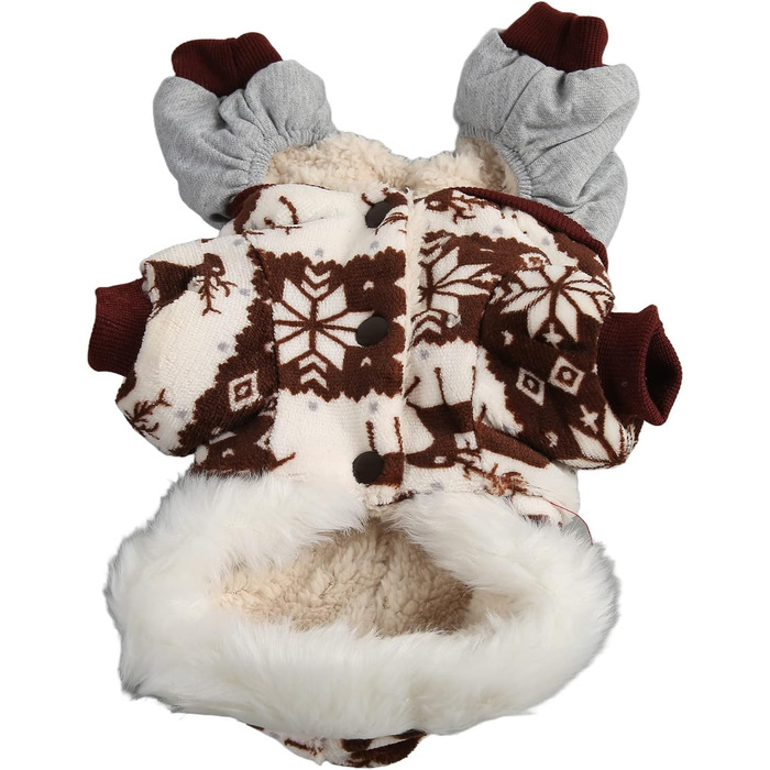 Теплий зимовий костюм для собак з капюшоном, пухнастий, з оленем Snowflake, для маленьких та середніх собак - м'який та зручний, ідеальний для зими та святкових подій
