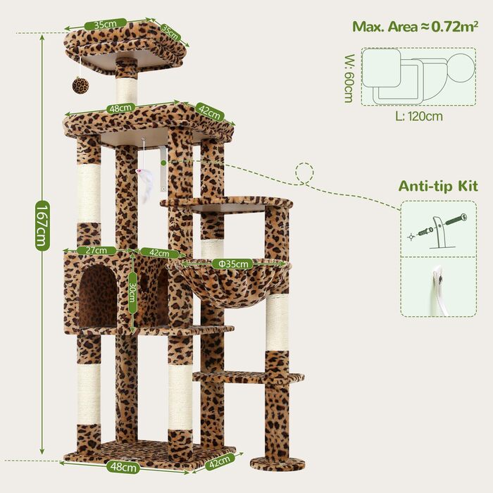 Драбина для котів Globlazer 167 см з платформою, будиночком, когтеточками та іграшками - XL для 2-4 котів