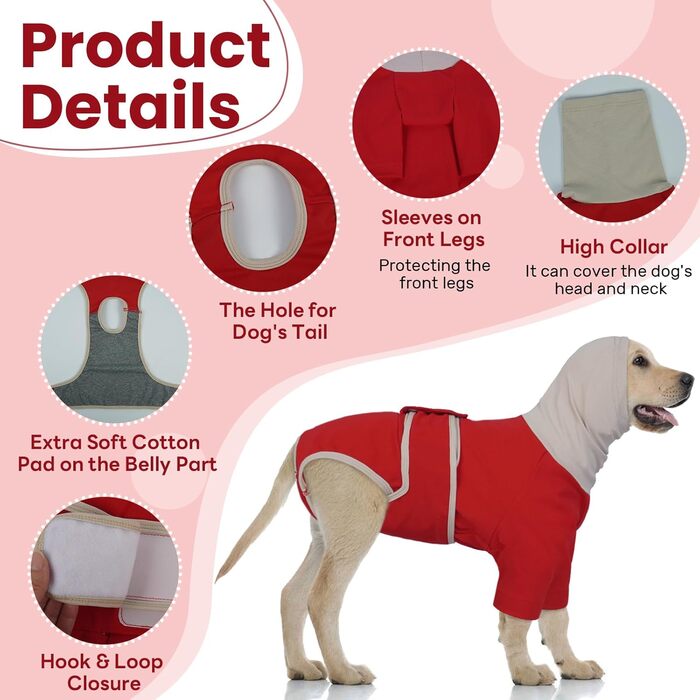 Теплий дощовик-худі для собак з капюшоном та захистом вух, 2 в 1, зелений (M, червоний)