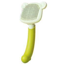 Самоочищувана щітка для вичісування шерсті у формі ведмедика. Покращує кровообіг, легко чиститься. Підходить для всіх типів шерсті, котів та собак з довгою шерстю. Зелена.