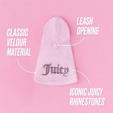 Худі Juicy Couture Bling Velours для домашніх тварин – Рожевий – Розмір XS/S (0,9–3,2 кг) – для маленьких собак та котів