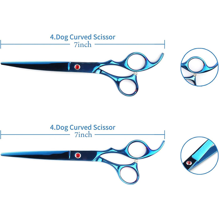 Набір професійних ножиць для собак 5-в-1, 7 дюймів, нержавіюча сталь, включає прямі, фінішні, вигнуті та гребінці