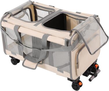 Транспортна переноска для котів та собак на 2 тварин з колесами, 17,5 кг, для прогулянок та парку (Бежевий)