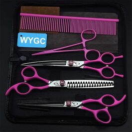 Професійна шерсть для собак WYGC PETS Profi Premium: 440C нержавіюча сталь, гостра та міцна, комплект для стрижки, розрідження, пряма та вигнута, з гребінцем для догляду та видалення відмерлої шерсті, 7,0 дюймів (набір великих зубів)