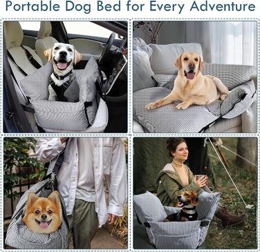 Автокрісло для собак - автокрісло-бустер для маленьких та середніх собак до 18 кг, з ременем безпеки та кишенями для зберігання, миється, антиковзаюча підставка (смугастий морський колір), 30x20.5 дюймів