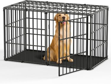 Міцний собачий переносний клітка Pawaboo 56 дюймів: надійний, з килимком, антивандальний, з металевим вольєром та замком, чорний