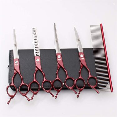 Набір професійних ножиць для грумінгу домашніх тварин: ножиці для собак та котів, нержавіюча сталь 440C, 7 дюймів, прямі та зігнуті ножиці, гребінець