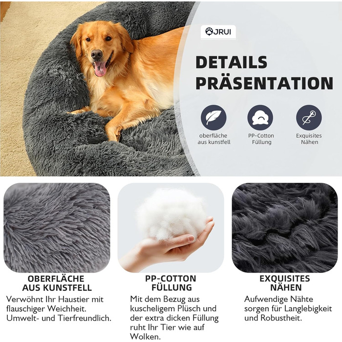 Ортопедичне ліжко для собак середнього розміру, миється, подушка для котів/собак, кругла, плюшеве ліжко-софа для собак/котів, 80x80x20 см, темно-сірий