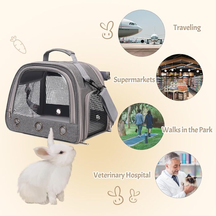 Транспортна переноска для дрібних тварин APKOL - переноска для морських свинок, кроликів, хом'яків, їжаків, сірого кольору